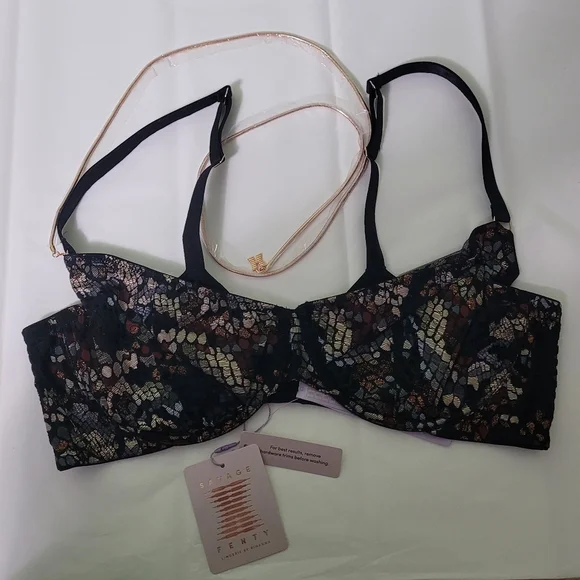Savage X Fenty Cold Hearted Snake Lace Bra With Gold Chain NWT 38DD - Picture 4 of 7